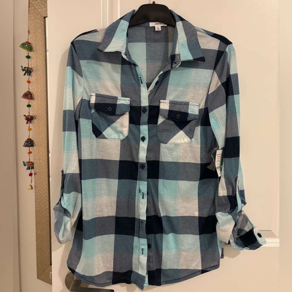 Ardene Blue and White Checkered Shirt NWT